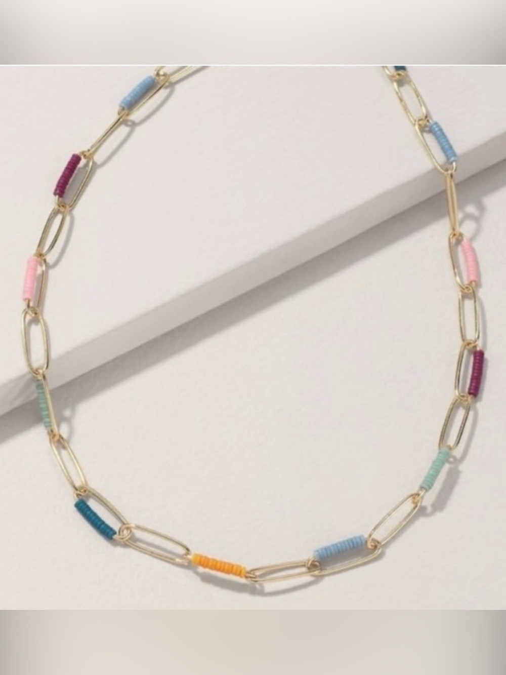 Stella & Dot Memento Layering Gold Link Necklace with Multicolor Wrapped Beads